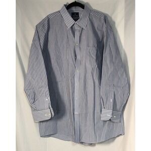 Stafford Travel Men's Blue & White Stripped Long-Sleeve Button-Down - 18 34-35
